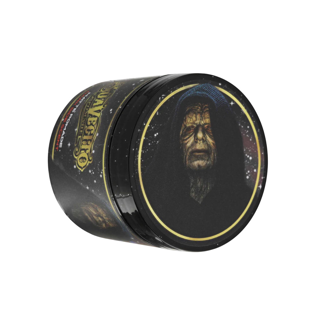 Pomade container with a Palpatine on the lid against a white background