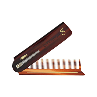 Deluxe Amber Folding Comb half opened on a white background 