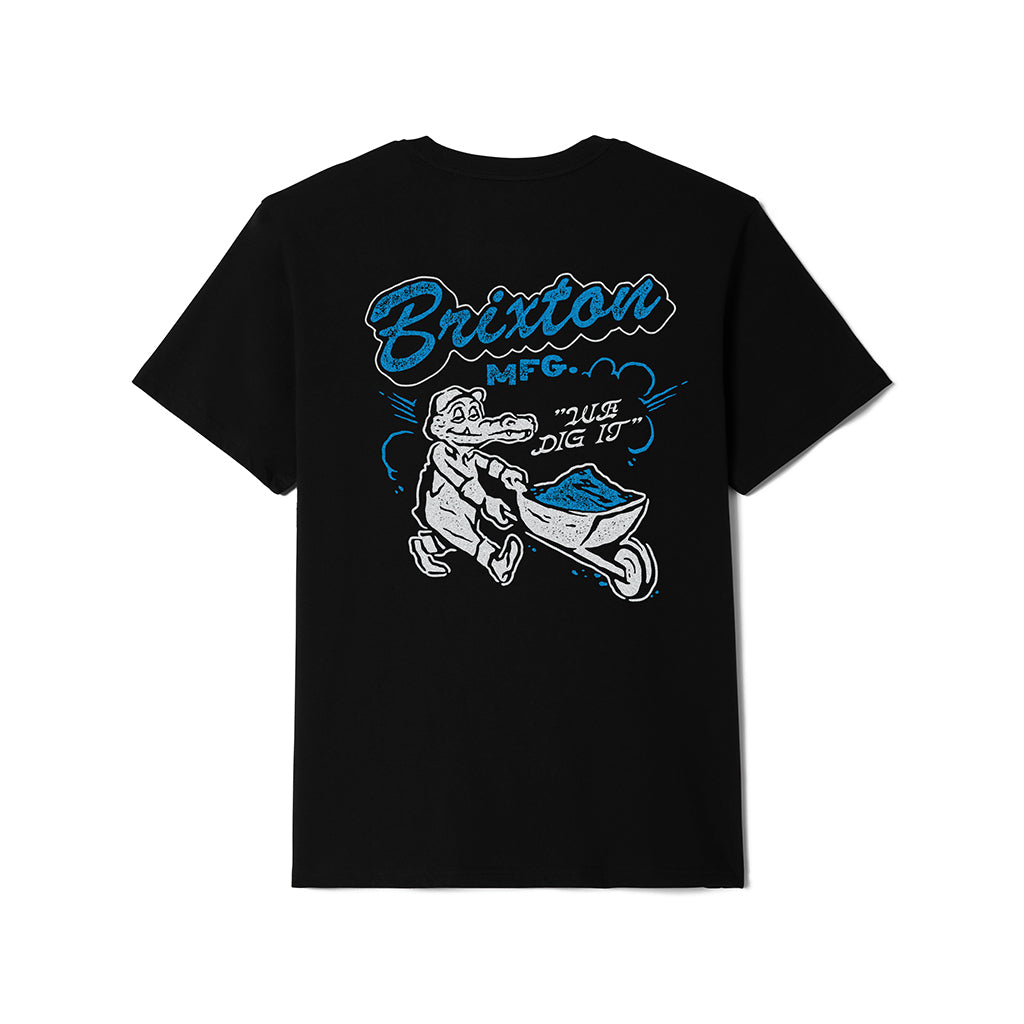 Black t-shirt with Brixton graphic design on a white background
