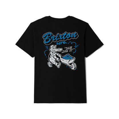 Black t-shirt with Brixton graphic design on a white background