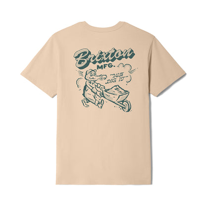 Cream t-shirt with Brixton graphic design on a white background