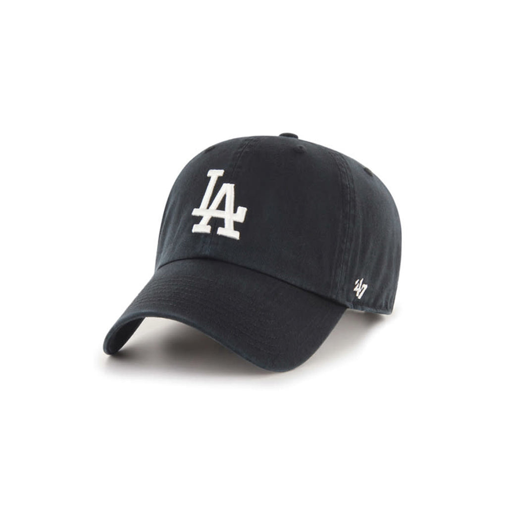 Black cap with white LA logo on a white background