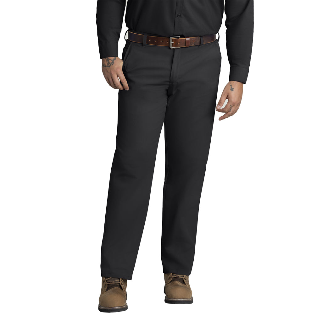 Person wearing black pants and a brown belt on a white background