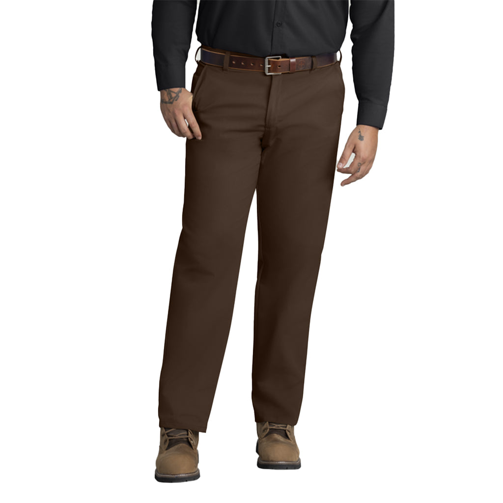 Brown pants worn by a person on a white background