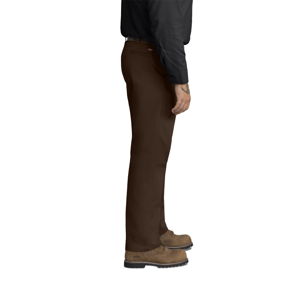 Person wearing brown pants and shoes on a white background