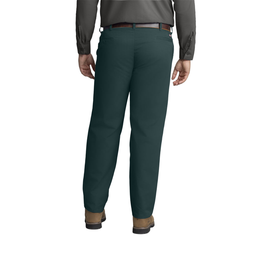 Person wearing dark green pants on a white background