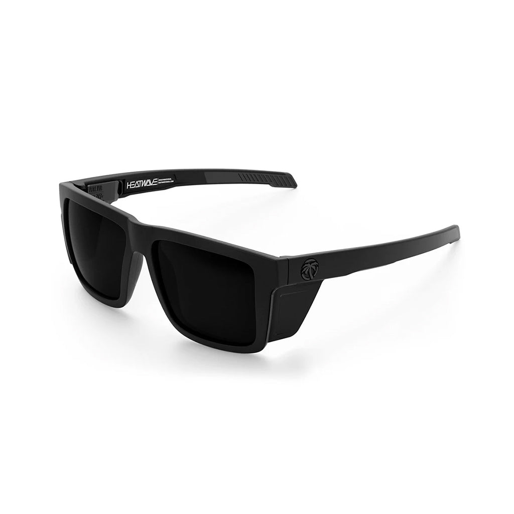 Black sunglasses with a logo on a white background