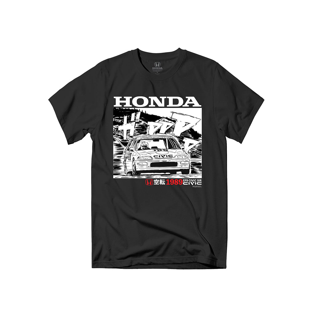 Black t-shirt with Honda Civic graphic on a white background