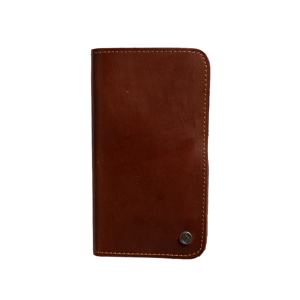 Cognac Leather Trucker Wallet on a white background