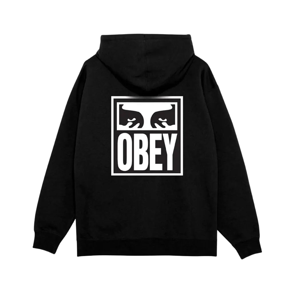Black hoodie with 'OBEY' logo on the back against a white background