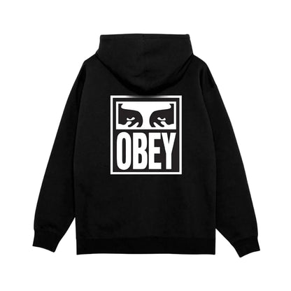 Black hoodie with 'OBEY' logo on the back against a white background