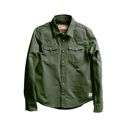Green jacket with button details on a white background