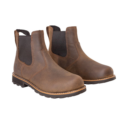 Pair of brown leather boots on a white background