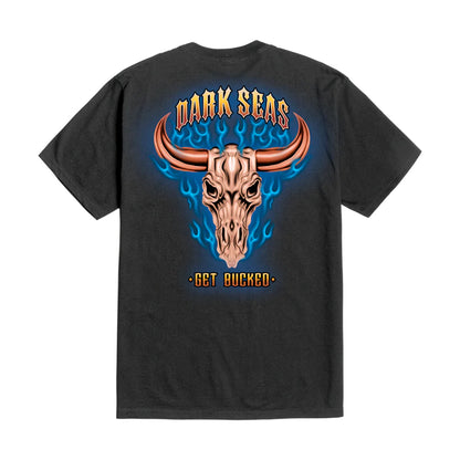 Black t-shirt with a bull skull design and 'Dark Seas' text on a white background