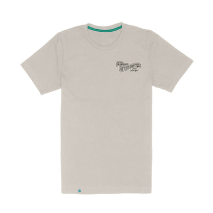 Beige t-shirt with a logo on a white background