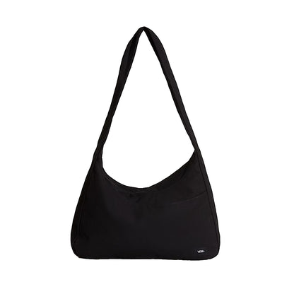 Black shoulder bag on a white background