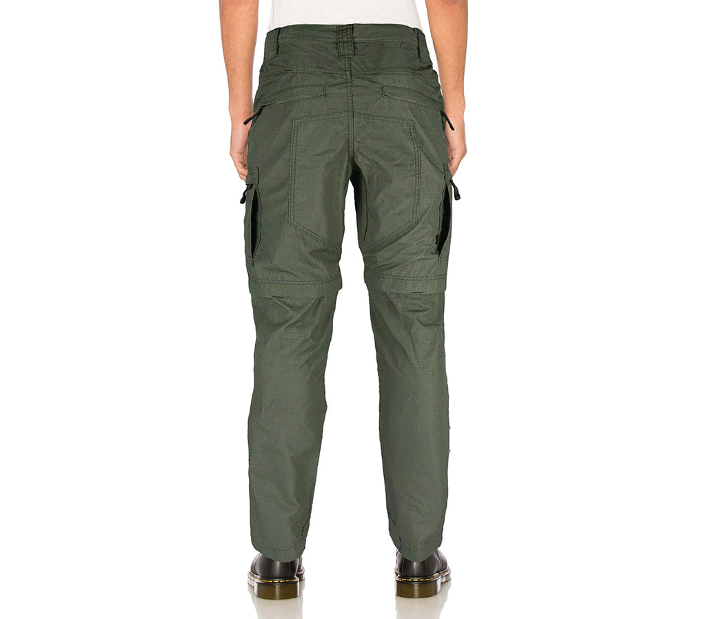 Green cargo pants on a white background