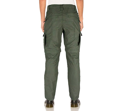 Green cargo pants on a white background