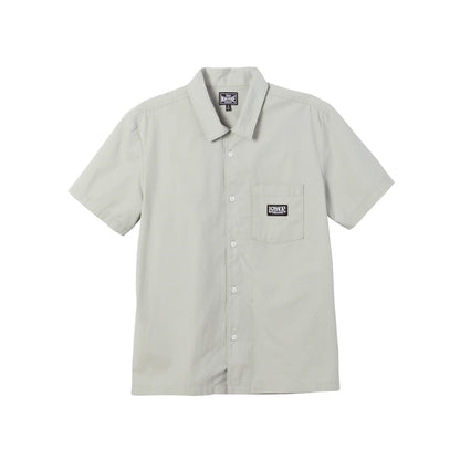 Light gray short-sleeve shirt with a logo on a white background