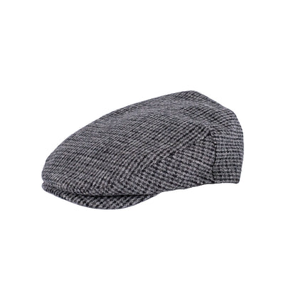 Gray checkered flat cap on a white background