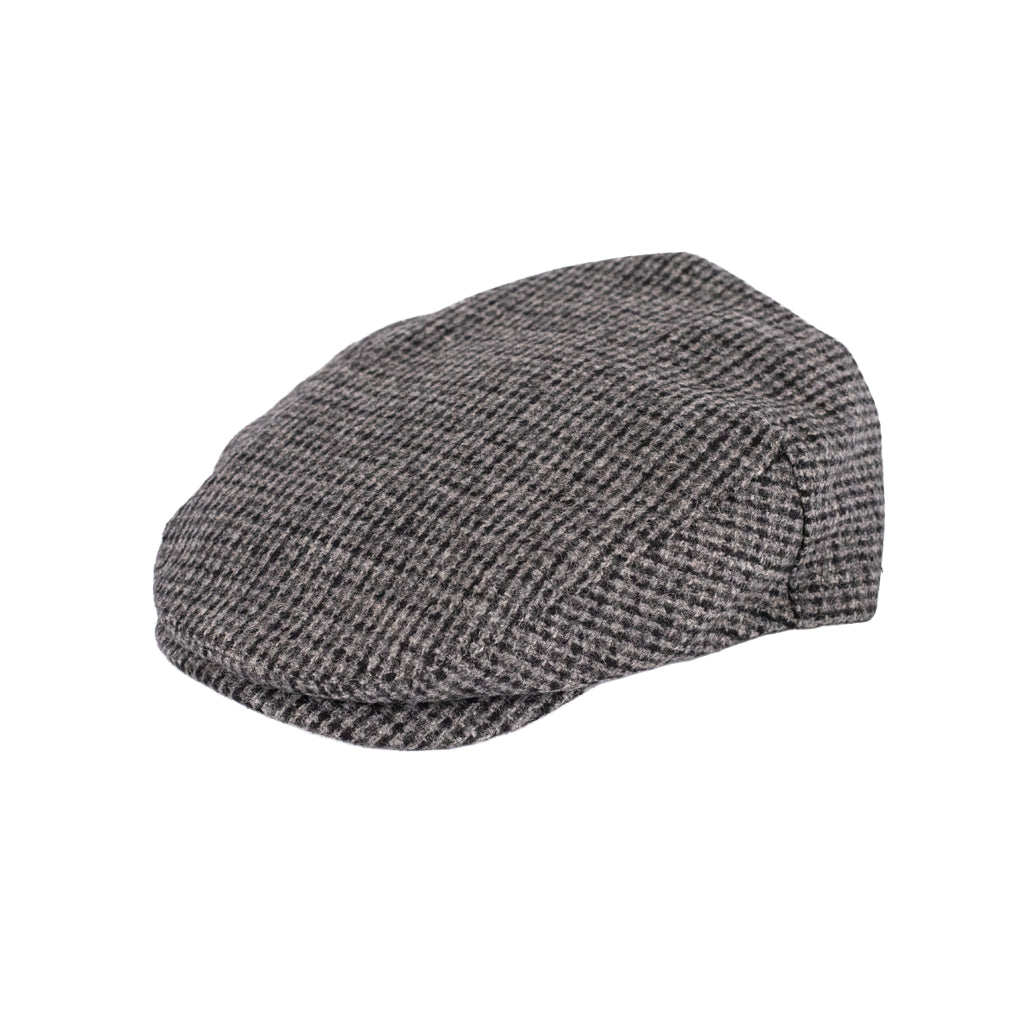 Gray checkered flat cap on a white background