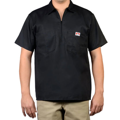 Black short-sleeve shirt with a logo on a white background