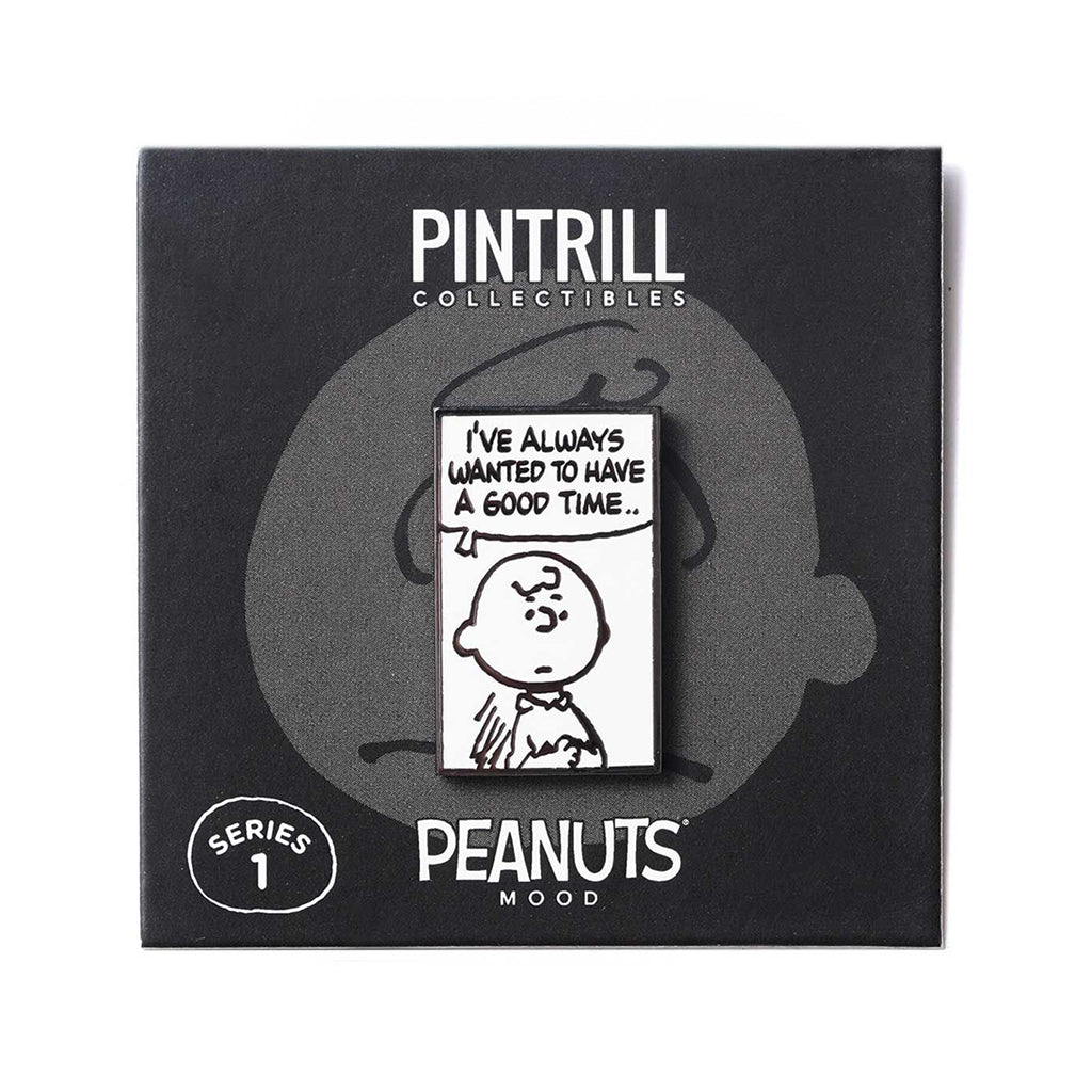 Pintrill collectibles Peanuts mood pin on a black background