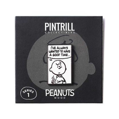 Pintrill collectibles Peanuts mood pin on a black background