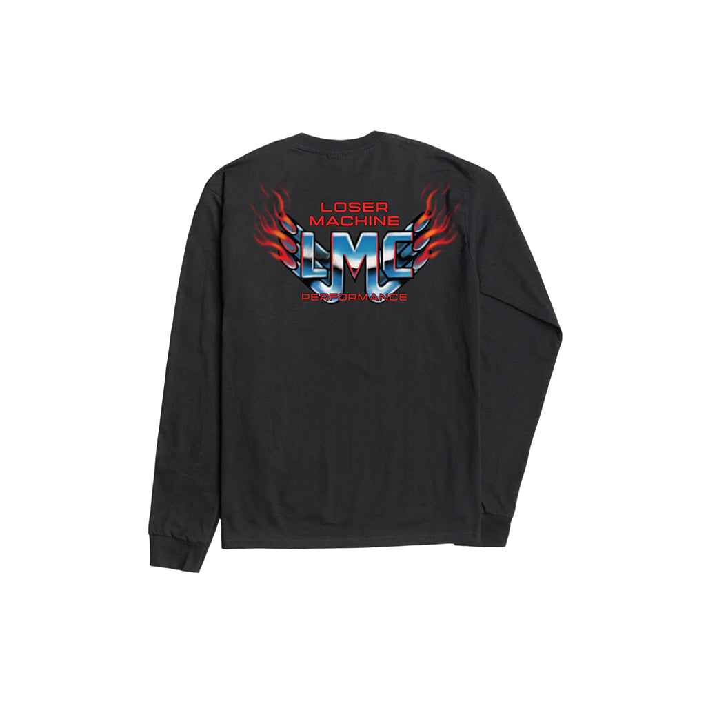 Black long-sleeve shirt with 'Loser Machine' logo on the back against a white background