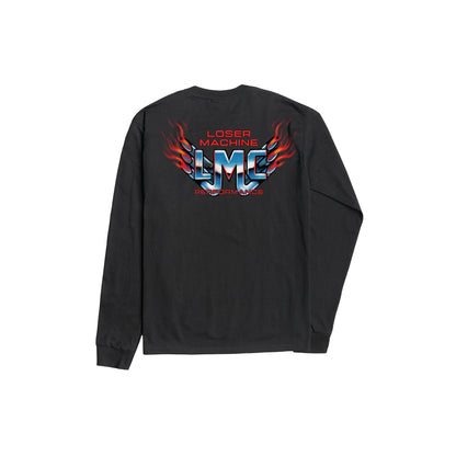 Black long-sleeve shirt with 'Loser Machine' logo on the back against a white background