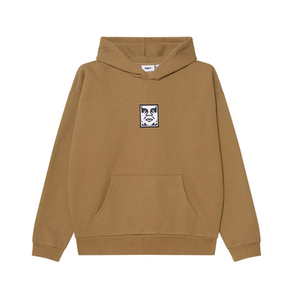 Brown hoodie with a graphic on the chest against a white background
