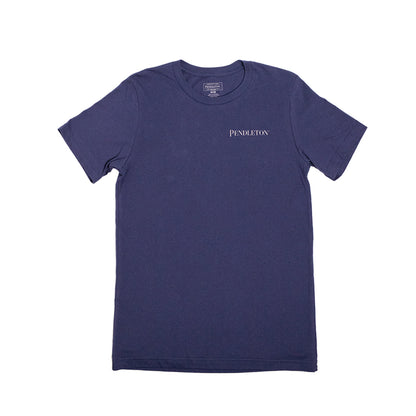 Navy blue t-shirt with 'Pendleton' logo on a white background