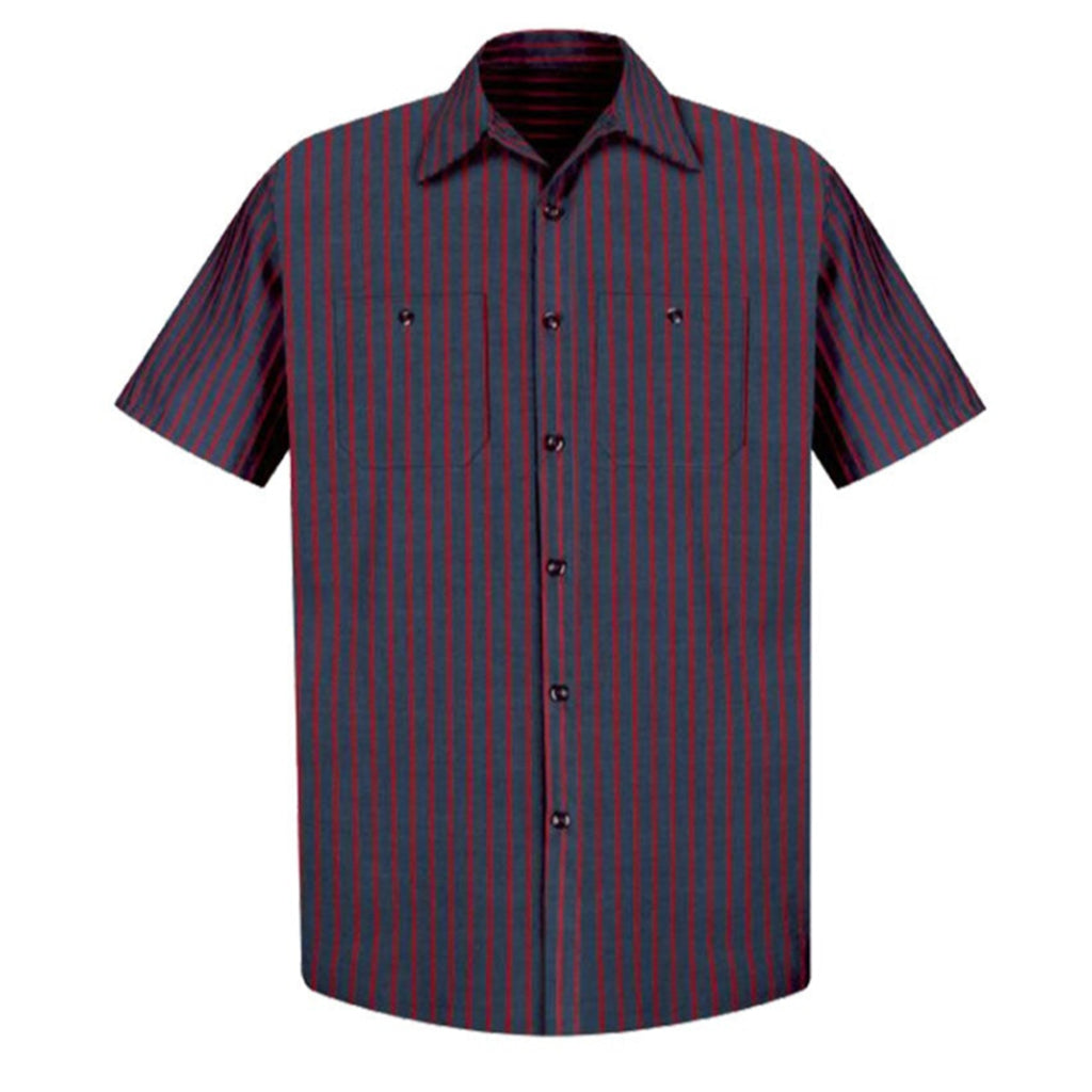 Short-sleeve shirt with a red and black striped pattern on a white background