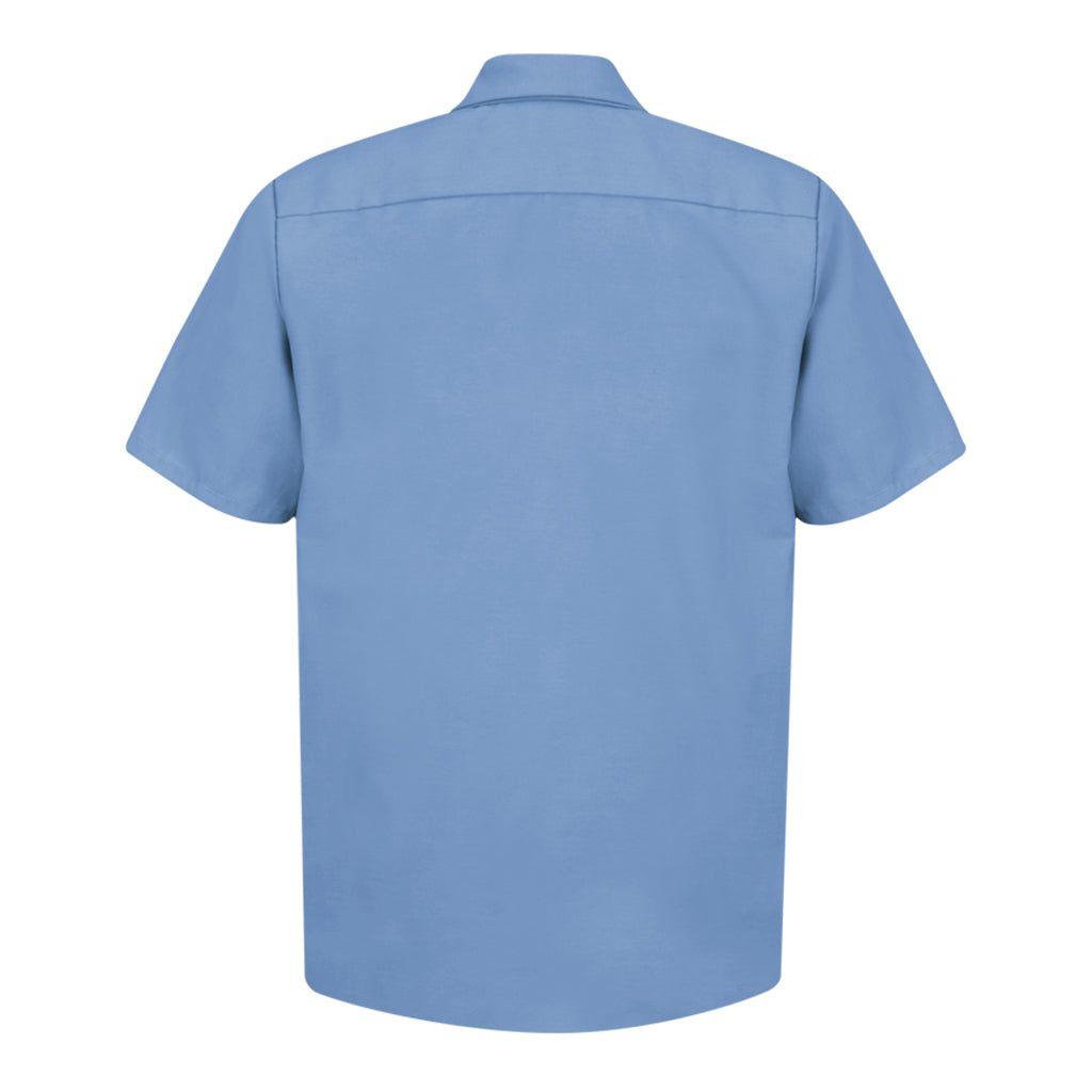 Blue short-sleeve shirt on a white background