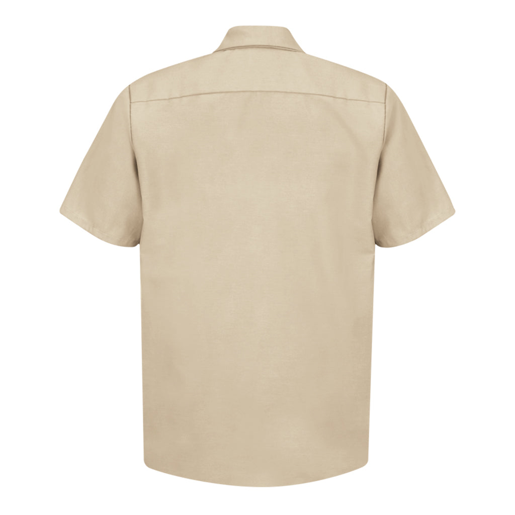 Beige short-sleeve shirt on a white background