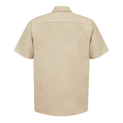 Beige short-sleeve shirt on a white background