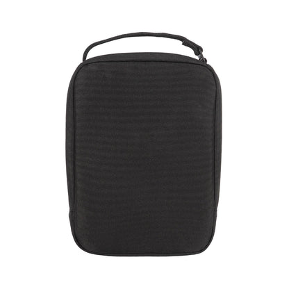 Black zippered cooler on a white background
