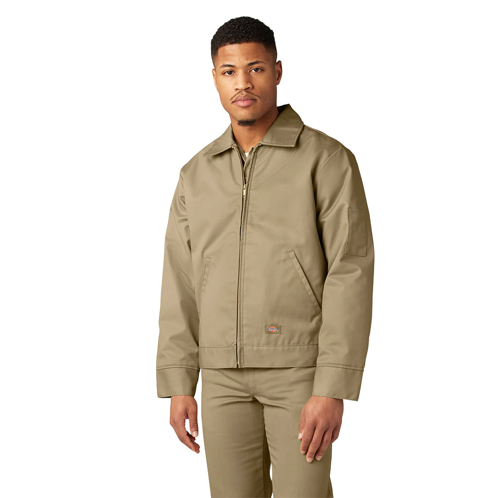 Model wearing the Insulated Eisenhower Jacket Khaki on a white background 