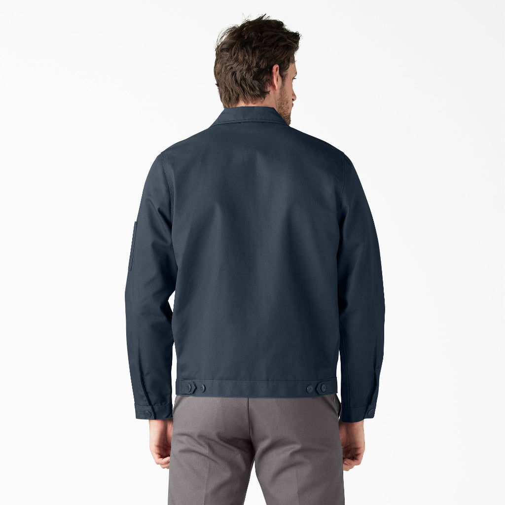 Man wearing a navy jacket on a white background
