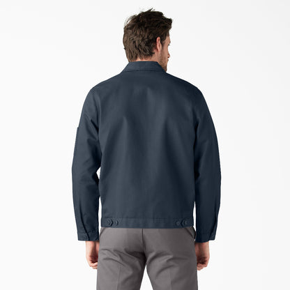 Man wearing a navy jacket on a white background