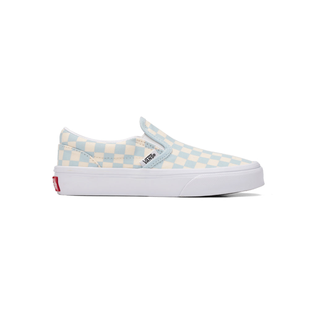 Checkerboard patterned slip-on sneaker on a white background