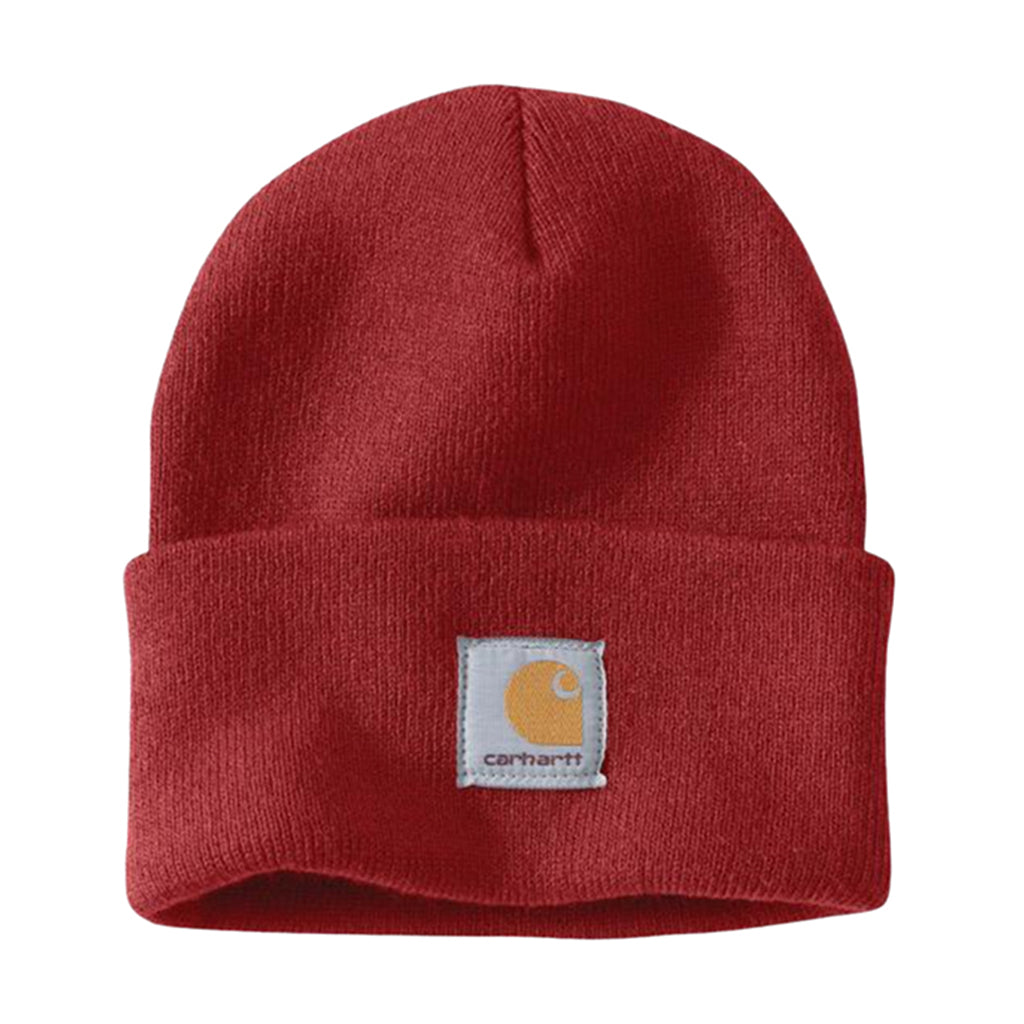 Knit Cuffed Beanie Crabapple on a white background