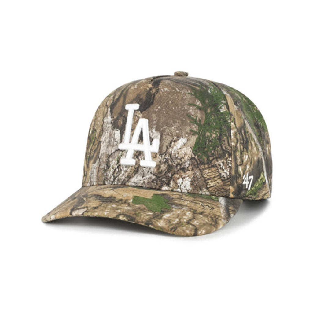 Camouflage baseball cap with LA Dodgers logo on a white background