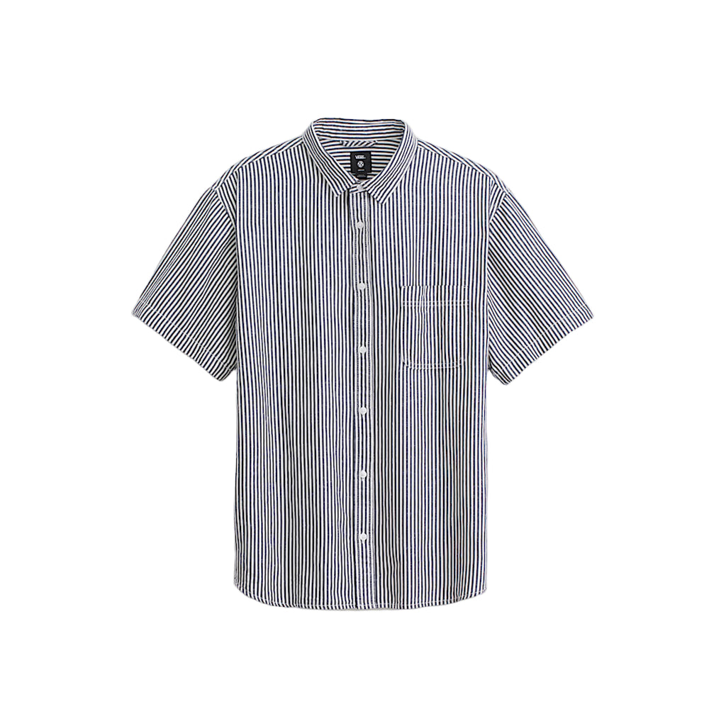 Striped short-sleeve shirt on a light gray background