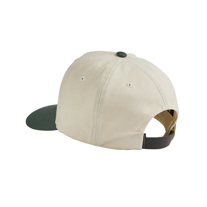 Beige cap with green and black accents on a white background
