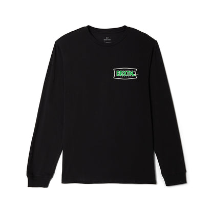 Small logo of green brixton text on a long sleeve on a white background