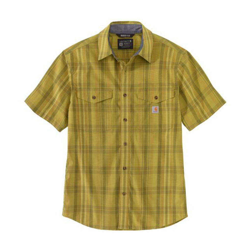 Yellow plaid shirt with Carhartt logo on a white background