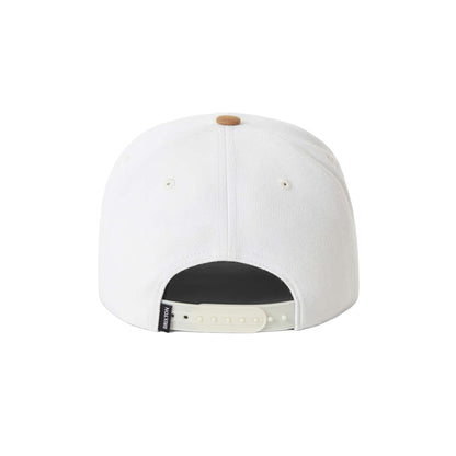 White cap with a black patch on a white background