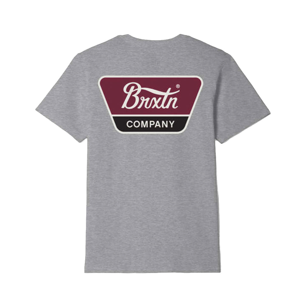 Gray t-shirt with a logo on the back on a white background