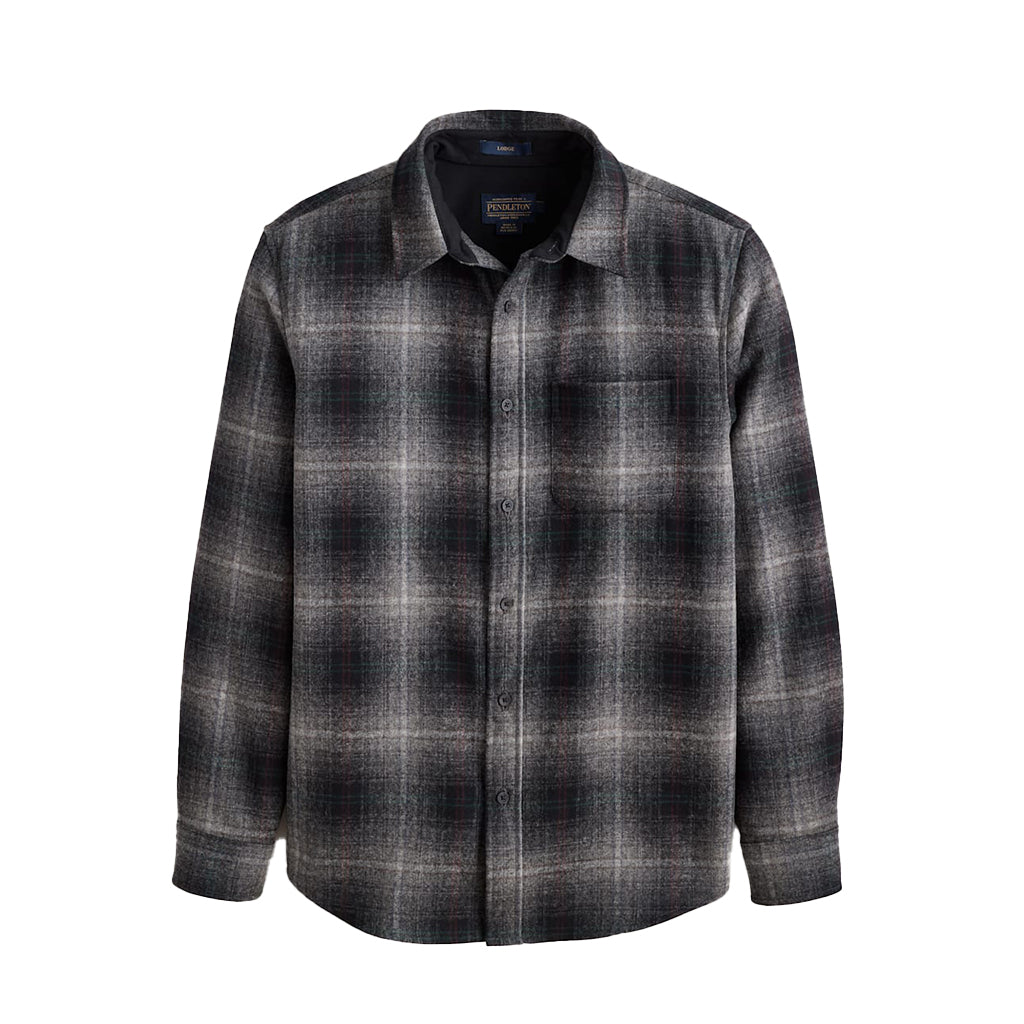 Plaid shirt with a brand logo on a white background